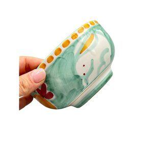 Hand Painted Solimene White Rabbit Cereal Soup Bowl Vietri Italy Mint Green